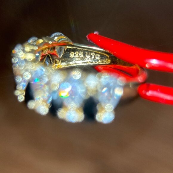 925 Gold Vermeil Alternating Black/White Cz Ring - Picture 9 of 11